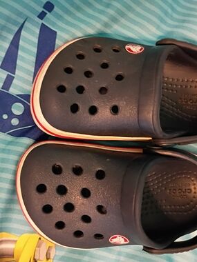 CROCS Kids Navy Crocs with Red and White Trim